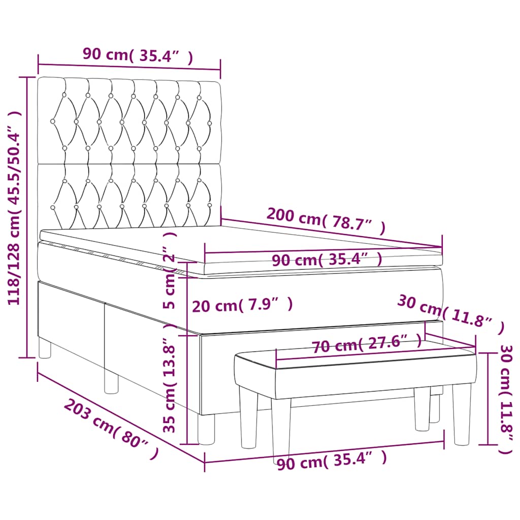 Sommier à lattes de lit avec matelas Noir 90x200 cm Tissu - XIOS