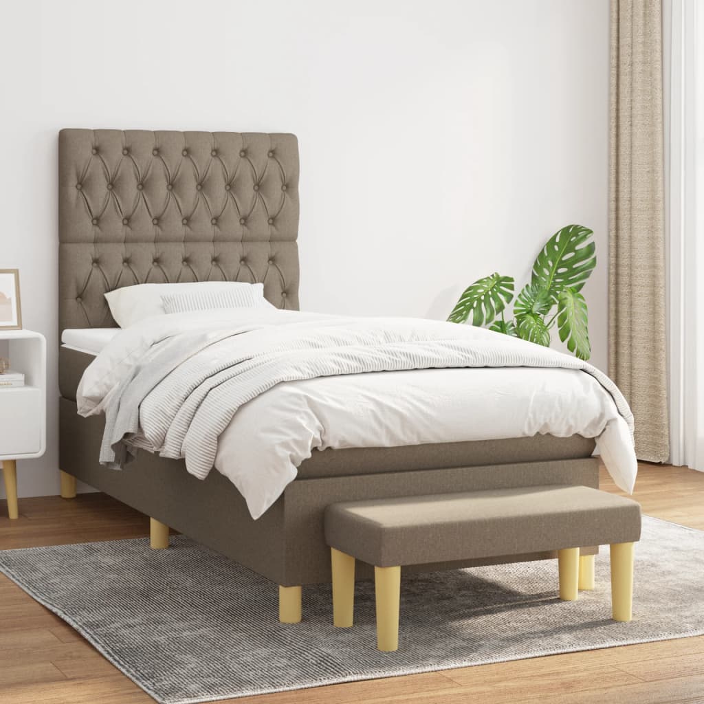 Sommier à lattes de lit avec matelas Taupe 90x200 cm Tissu - XIOS