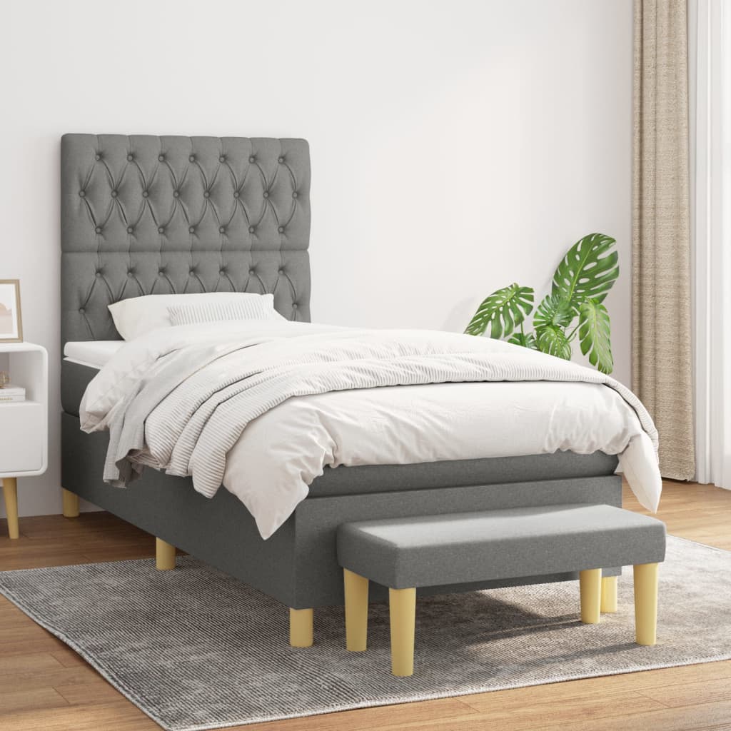 Sommier à lattes de lit avec matelas Gris foncé 100x200cm Tissu - XIOS