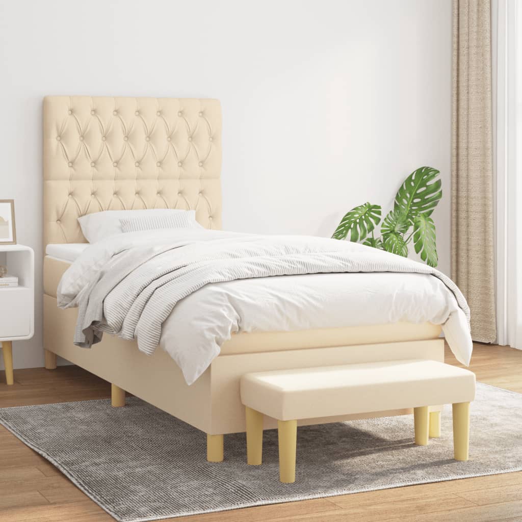 Sommier à lattes de lit avec matelas Crème 100x200 cm Tissu - XIOS