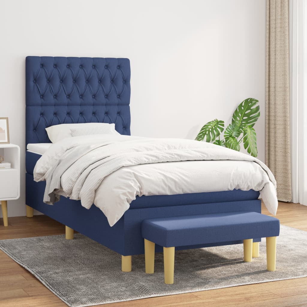 Sommier à lattes de lit avec matelas Bleu 100x200 cm Tissu - XIOS