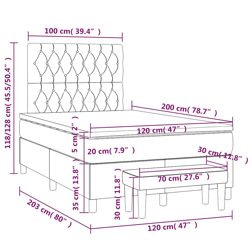 Sommier à lattes de lit avec matelas Noir 120x200 cm Tissu - XIOS