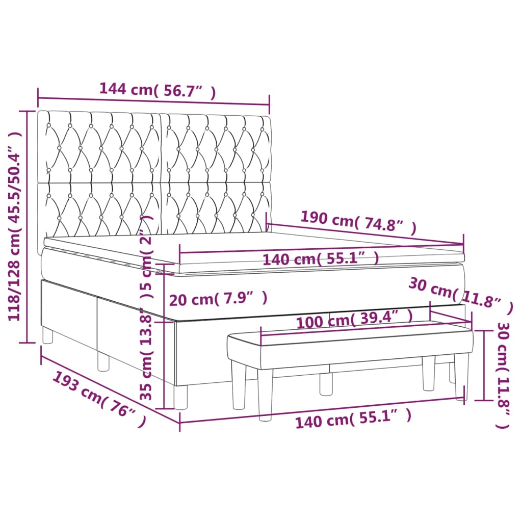 Sommier à lattes de lit avec matelas Gris foncé 140x190cm Tissu - XIOS