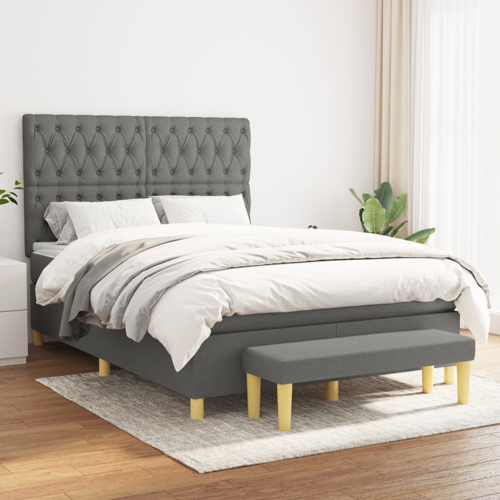Sommier à lattes de lit avec matelas Gris foncé 140x190cm Tissu - XIOS