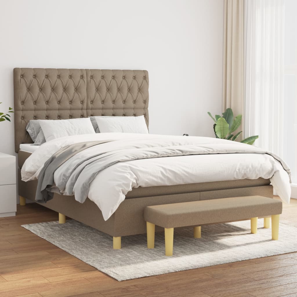 Sommier à lattes de lit avec matelas Taupe 140x190 cm Tissu - XIOS