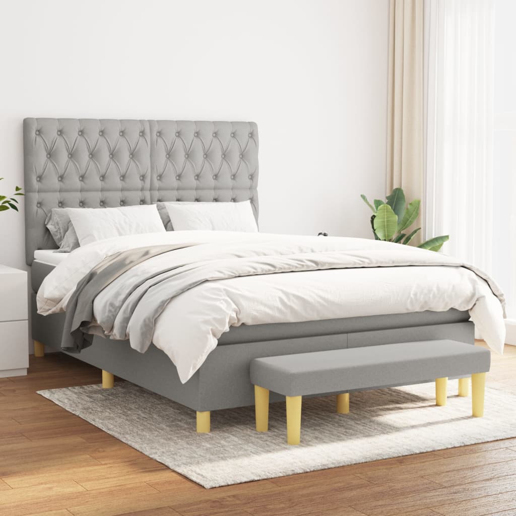 Sommier à lattes de lit avec matelas Gris clair 140x200cm Tissu - XIOS