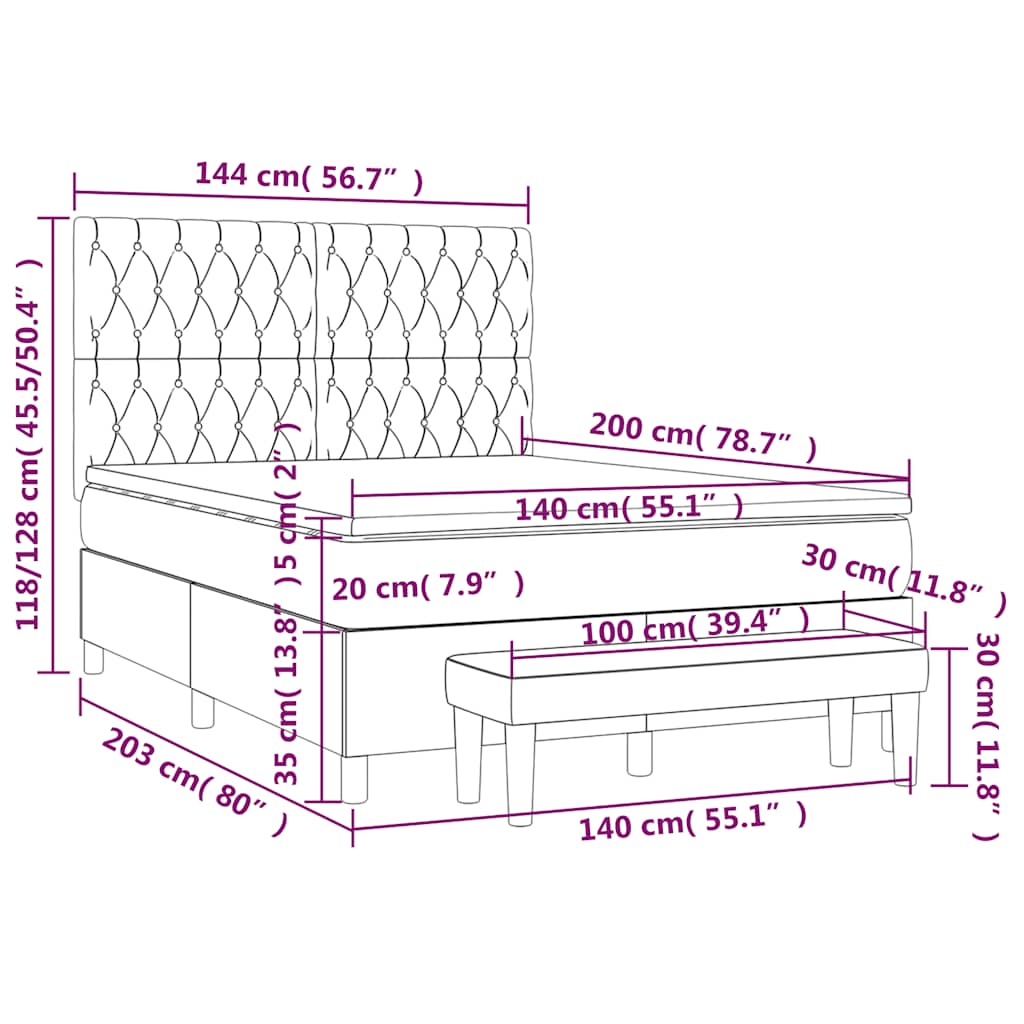 Sommier à lattes de lit avec matelas Noir 140x200 cm Tissu - XIOS