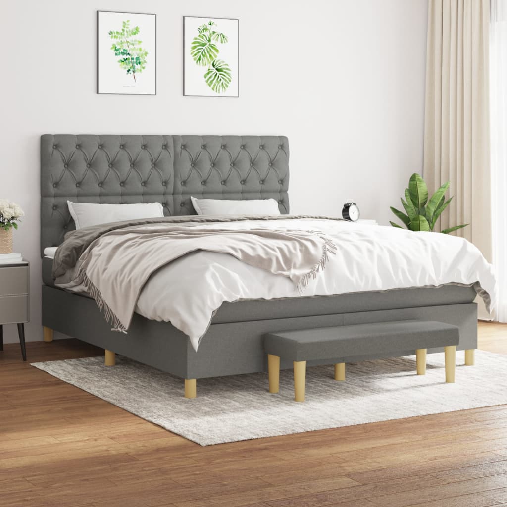 Sommier à lattes de lit avec matelas Gris foncé 160x200cm Tissu - XIOS