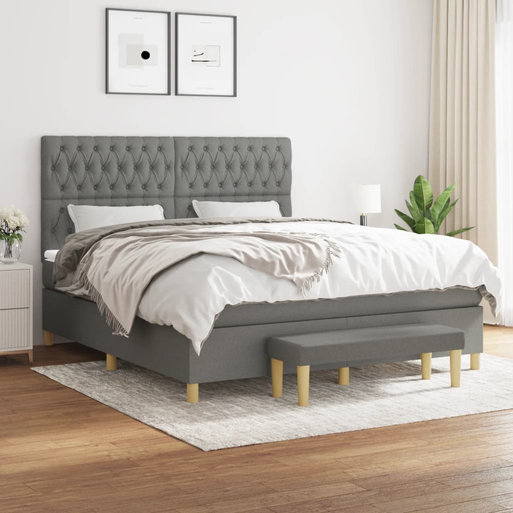 Sommier à lattes de lit avec matelas Gris foncé 180x200cm Tissu - XIOS
