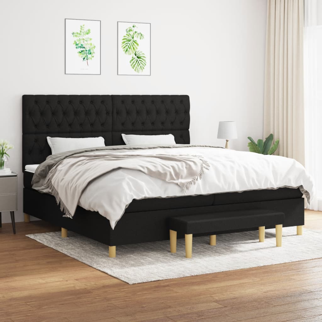 Sommier à lattes de lit avec matelas Noir 200x200 cm Tissu - XIOS