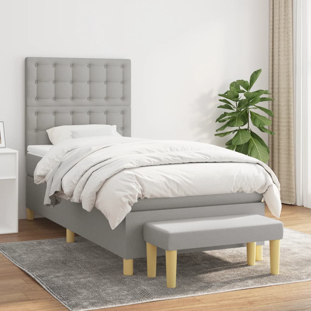 Sommier à lattes de lit et matelas Gris clair 90x190 cm Tissu - XIOS