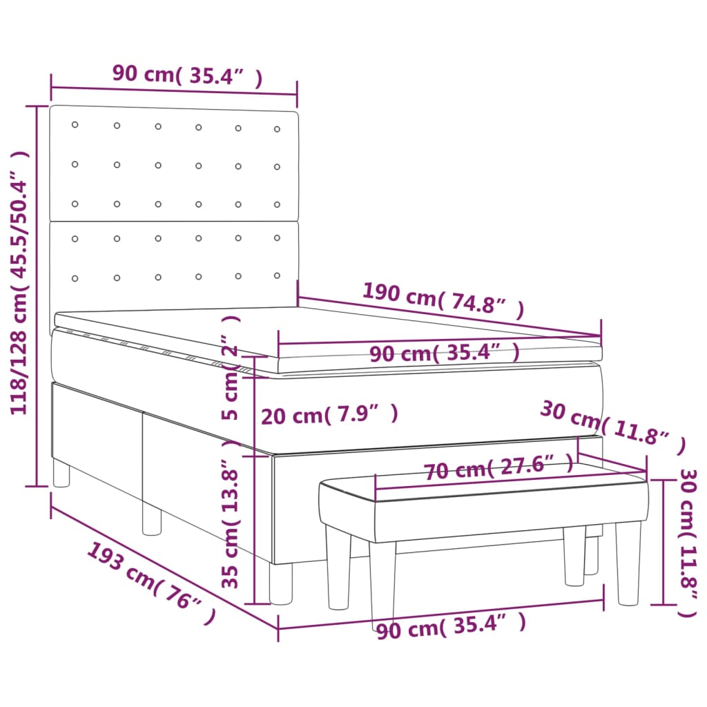 Sommier à lattes de lit avec matelas Taupe 90x190 cm Tissu - XIOS