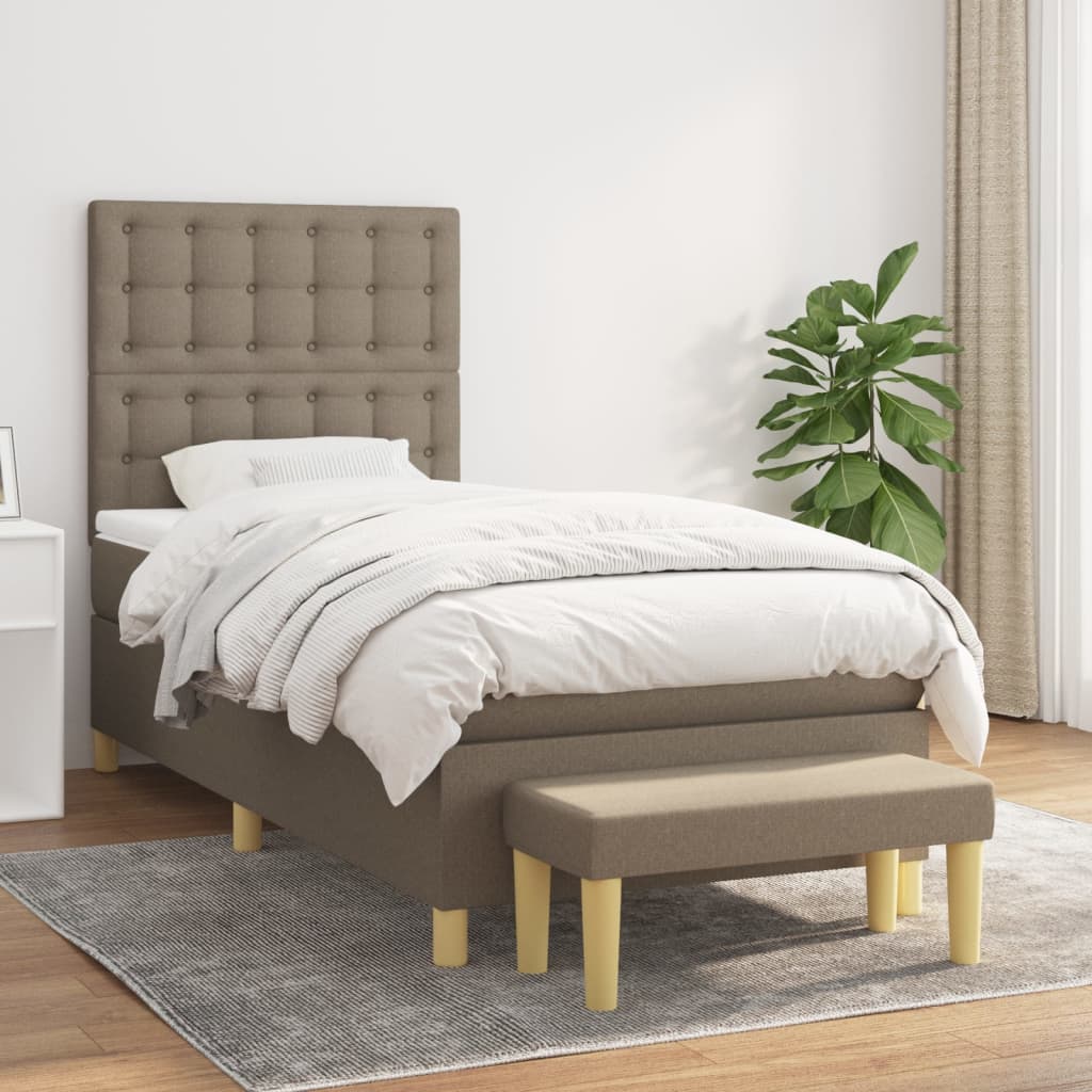 Sommier à lattes de lit avec matelas Taupe 90x190 cm Tissu - XIOS
