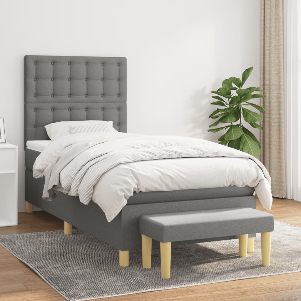 Sommier à lattes de lit avec matelas Gris foncé 90x200 cm Tissu - XIOS