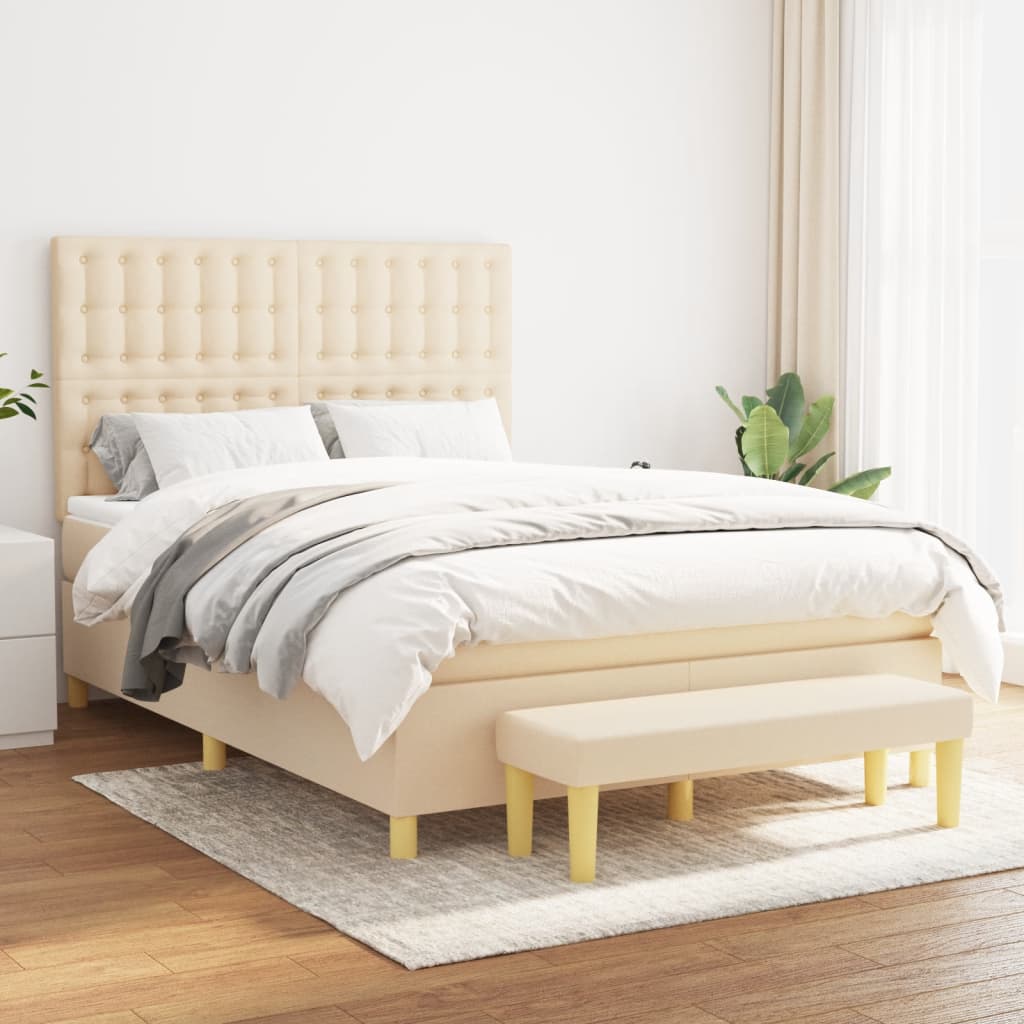 Sommier à lattes de lit avec matelas Crème 140x190 cm Tissu