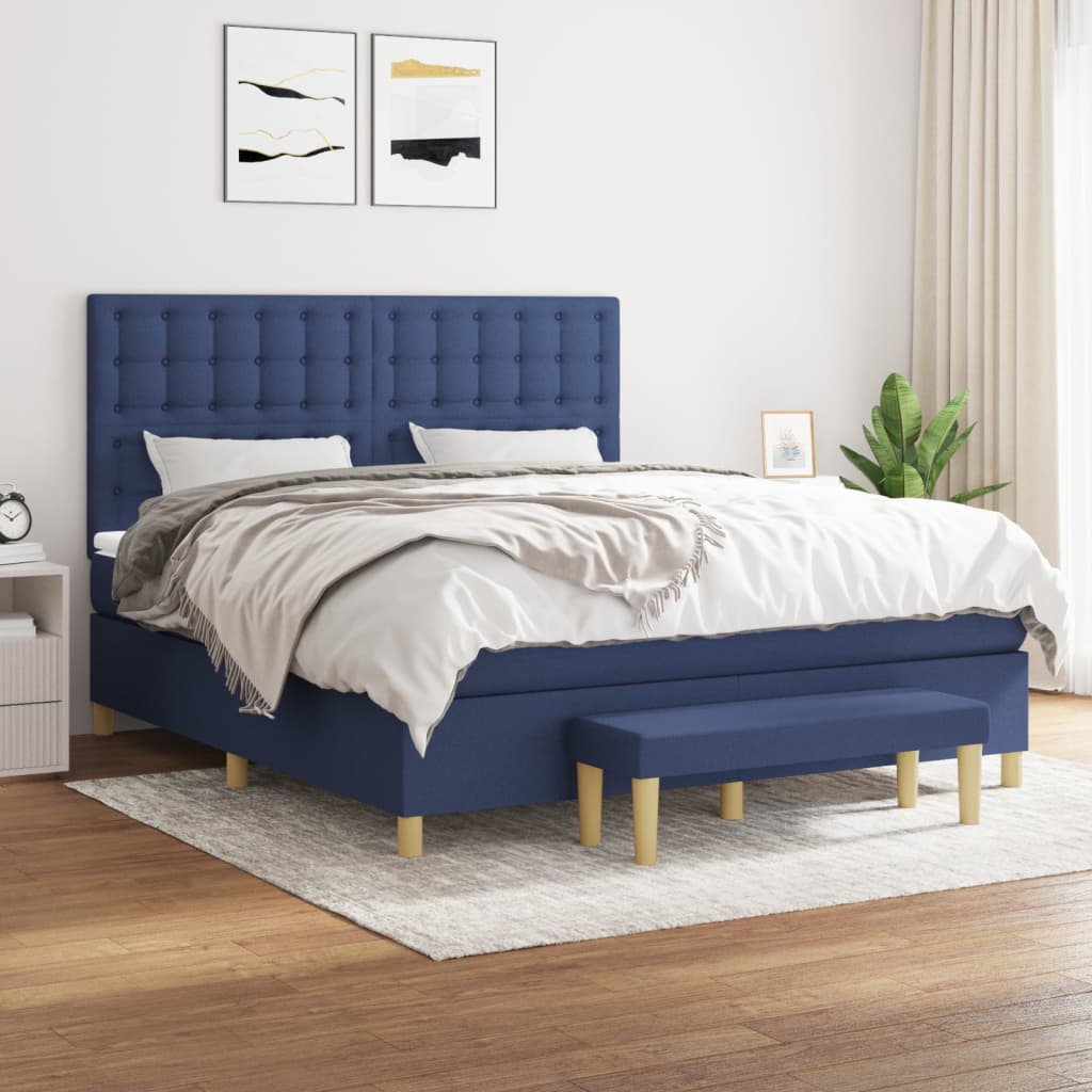 Sommier à lattes de lit avec matelas Bleu 160x200 cm Tissu - XIOS