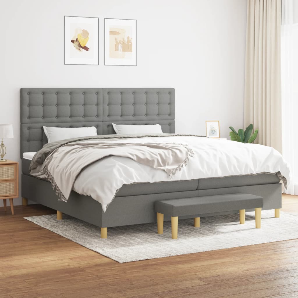 Sommier à lattes de lit avec matelas Gris foncé 200x200cm Tissu - XIOS