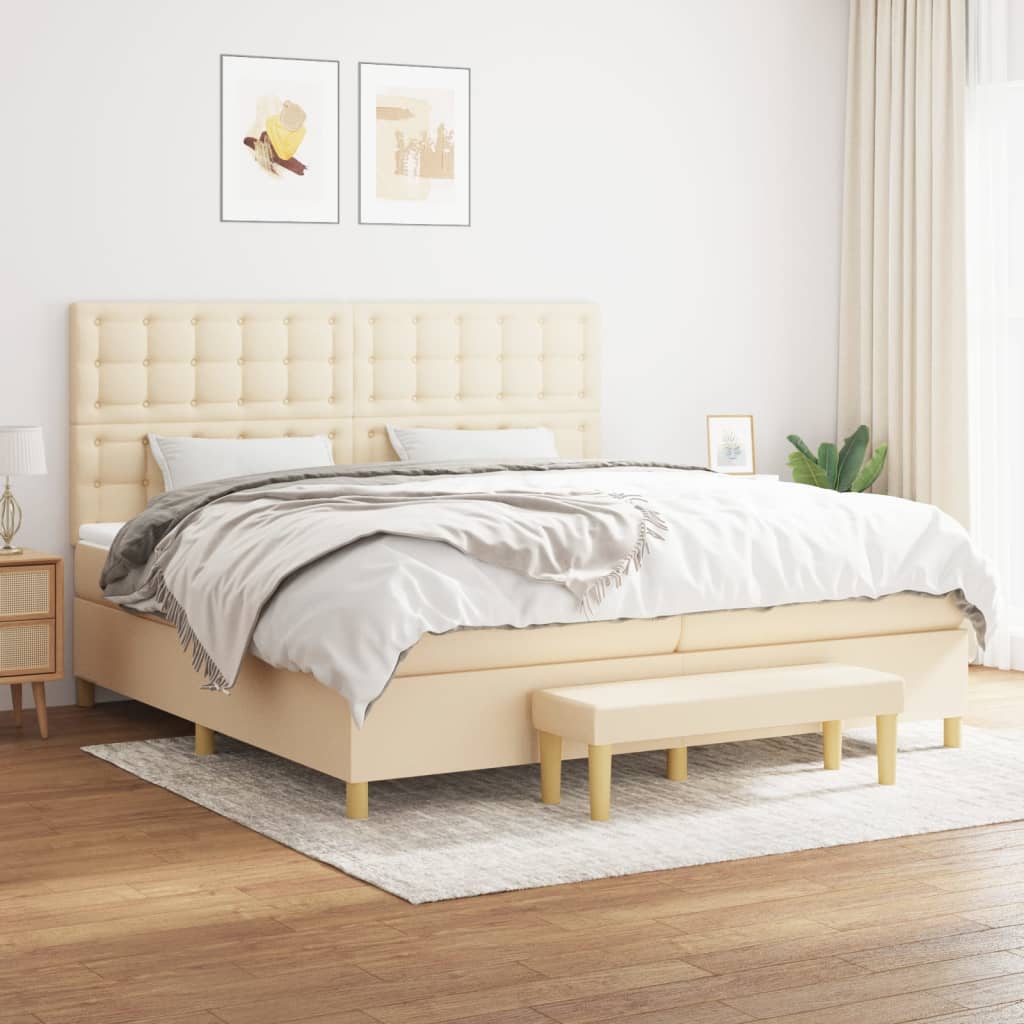 Sommier à lattes de lit avec matelas Crème 200x200 cm Tissu - XIOS