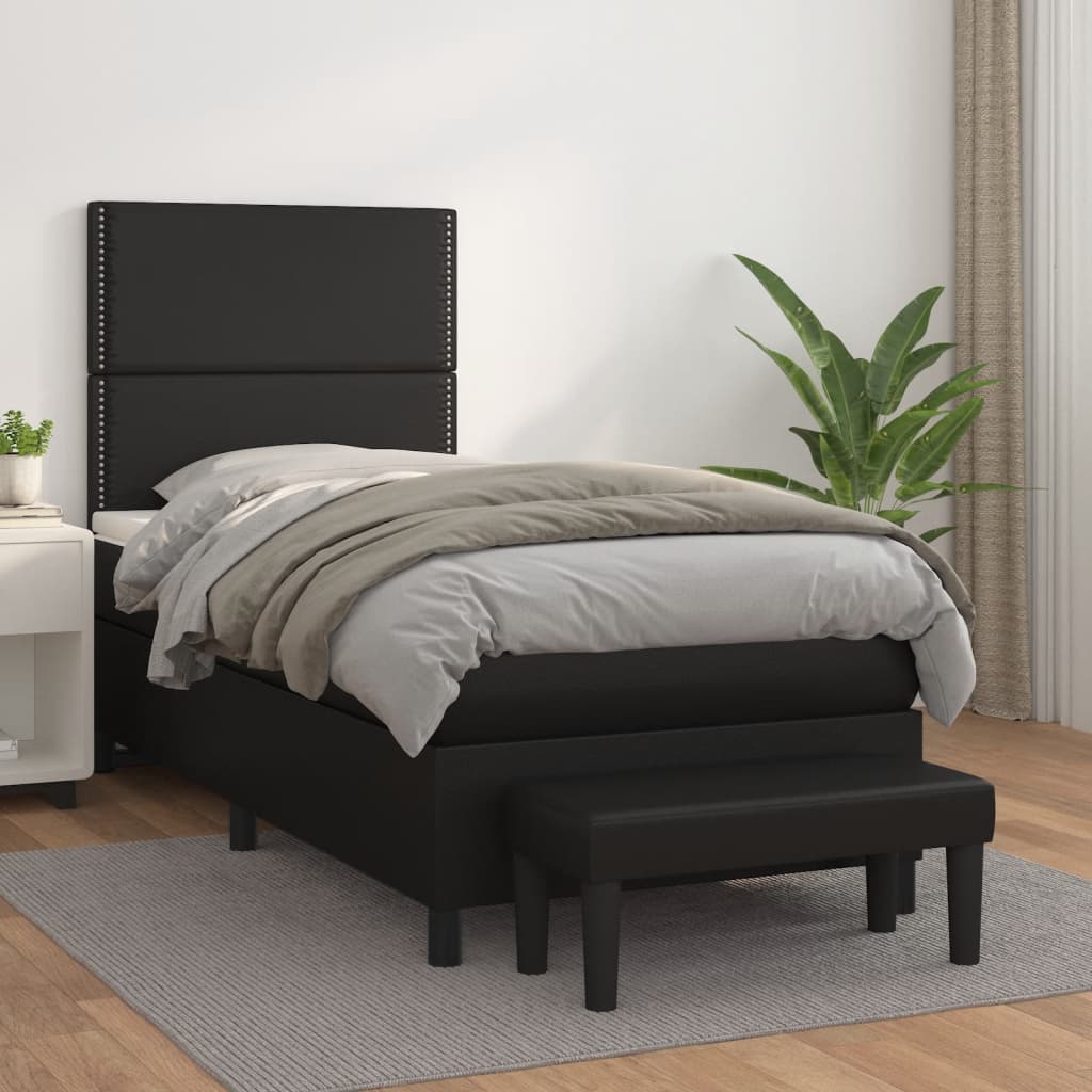 Sommier à lattes de lit avec matelas Noir 90x200 cm Similicuir - XIOS