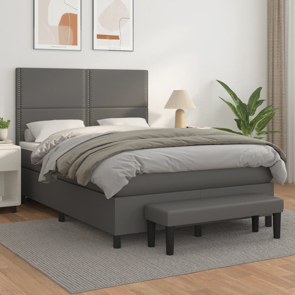 Sommier à lattes de lit avec matelas Gris 140x190 cm Similicuir - XIOS