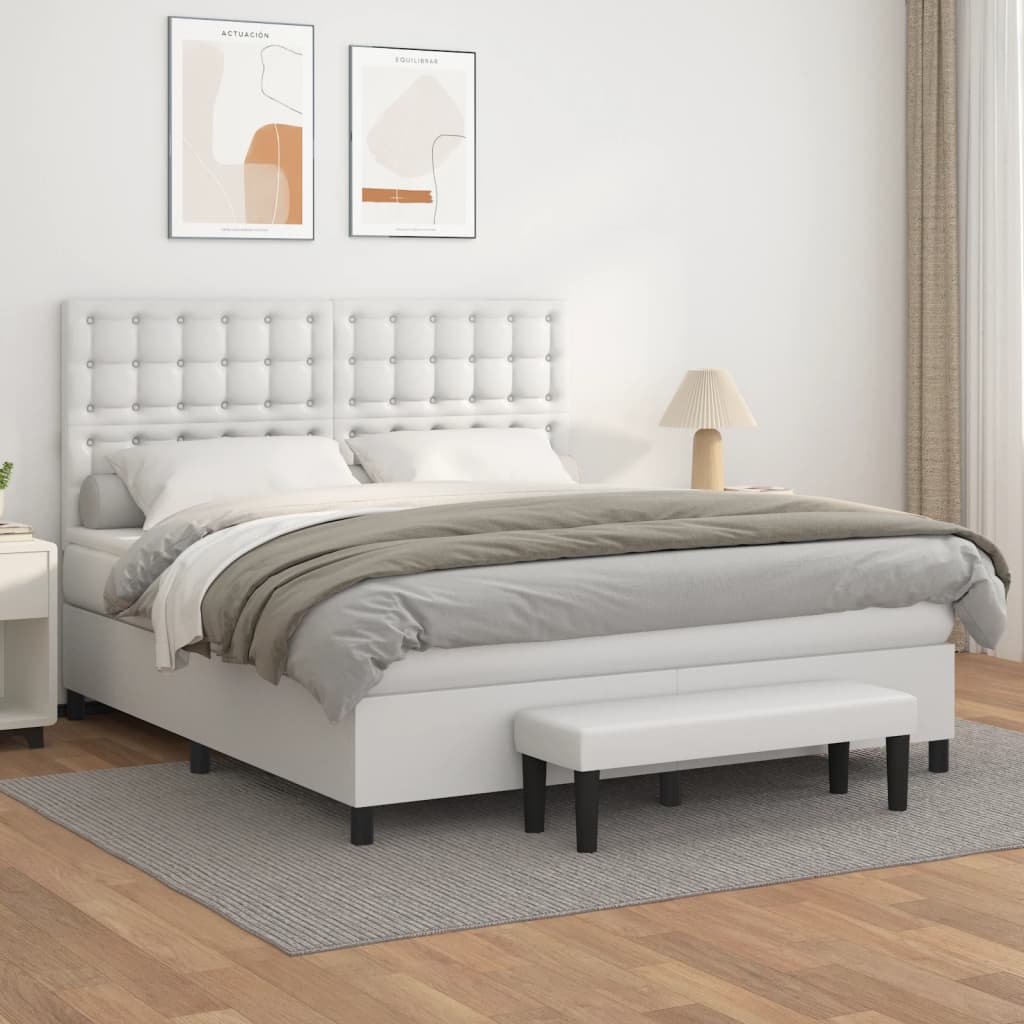 Sommier à lattes de lit avec matelas Blanc 160x200cm Similicuir - XIOS