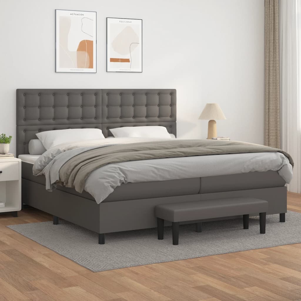 Sommier à lattes de lit avec matelas Gris 200x200 cm Similicuir - XIOS