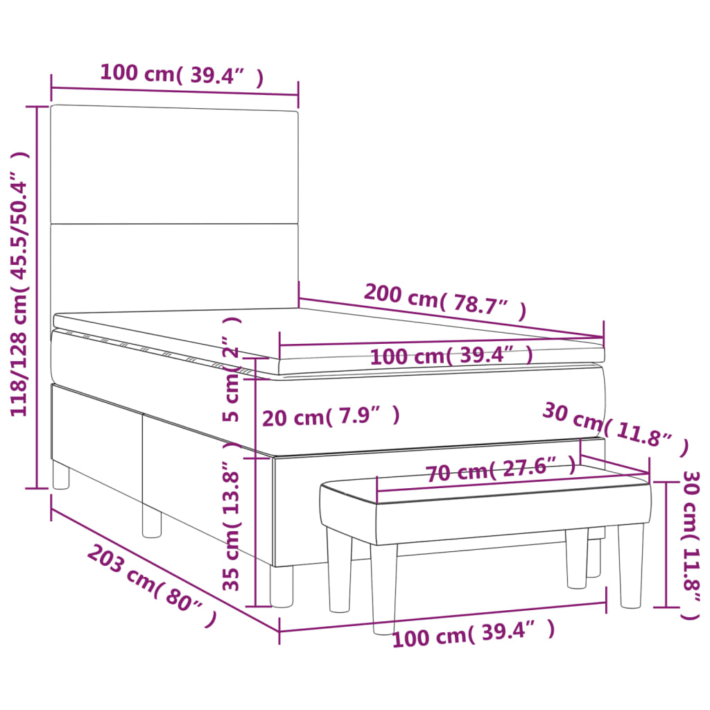 Sommier à lattes de lit et matelas Gris clair 100x200cm Velours - XIOS