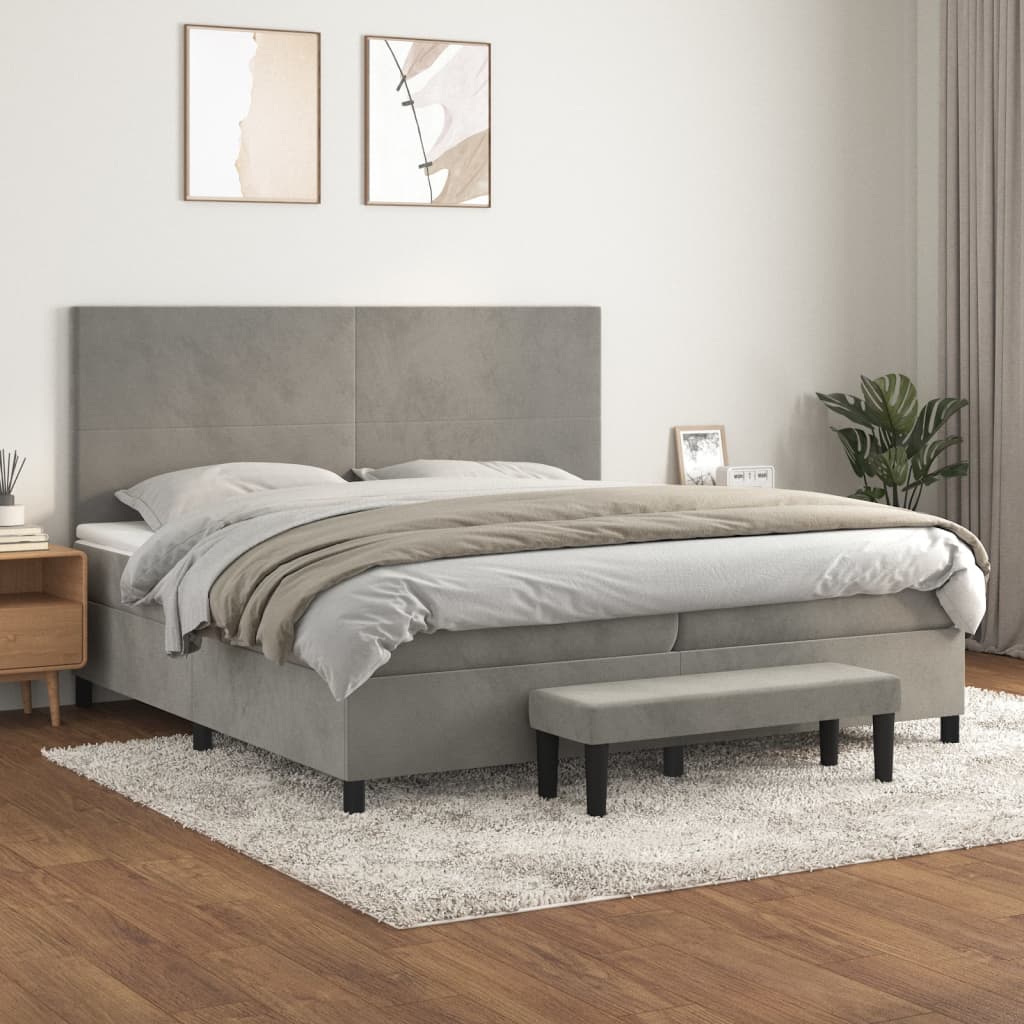 Sommier à lattes de lit et matelas Gris clair 200x200cm Velours - XIOS