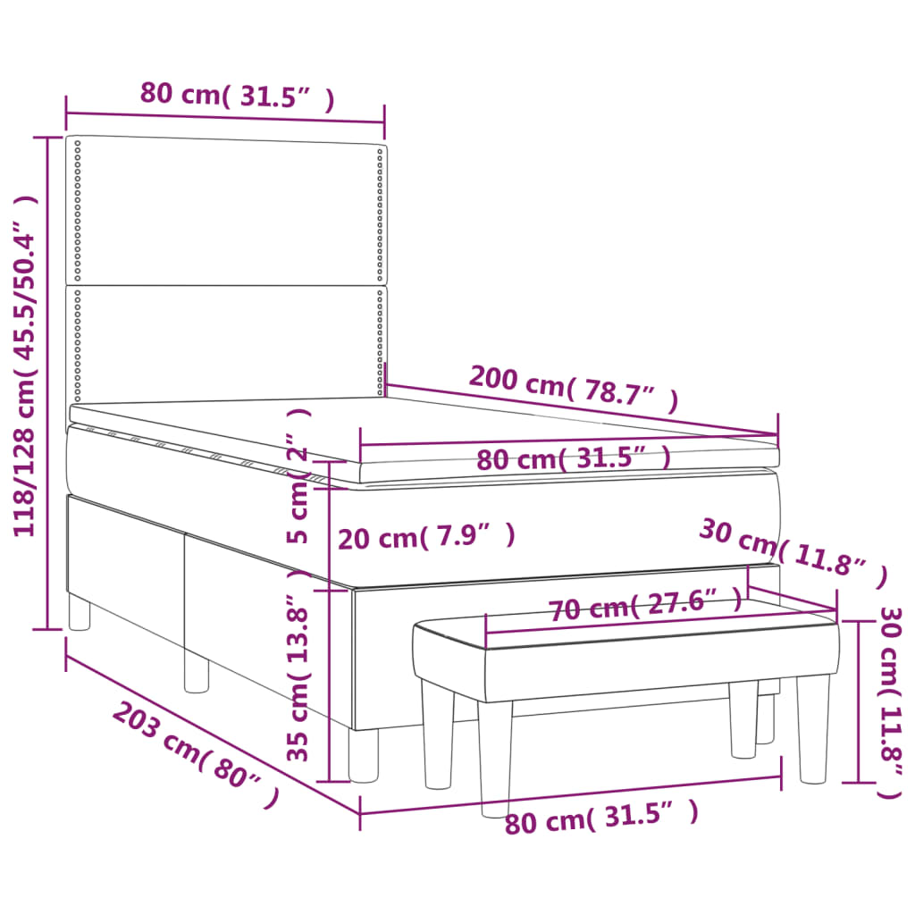 Sommier à lattes de lit et matelas Gris foncé 80x200 cm Velours - XIOS
