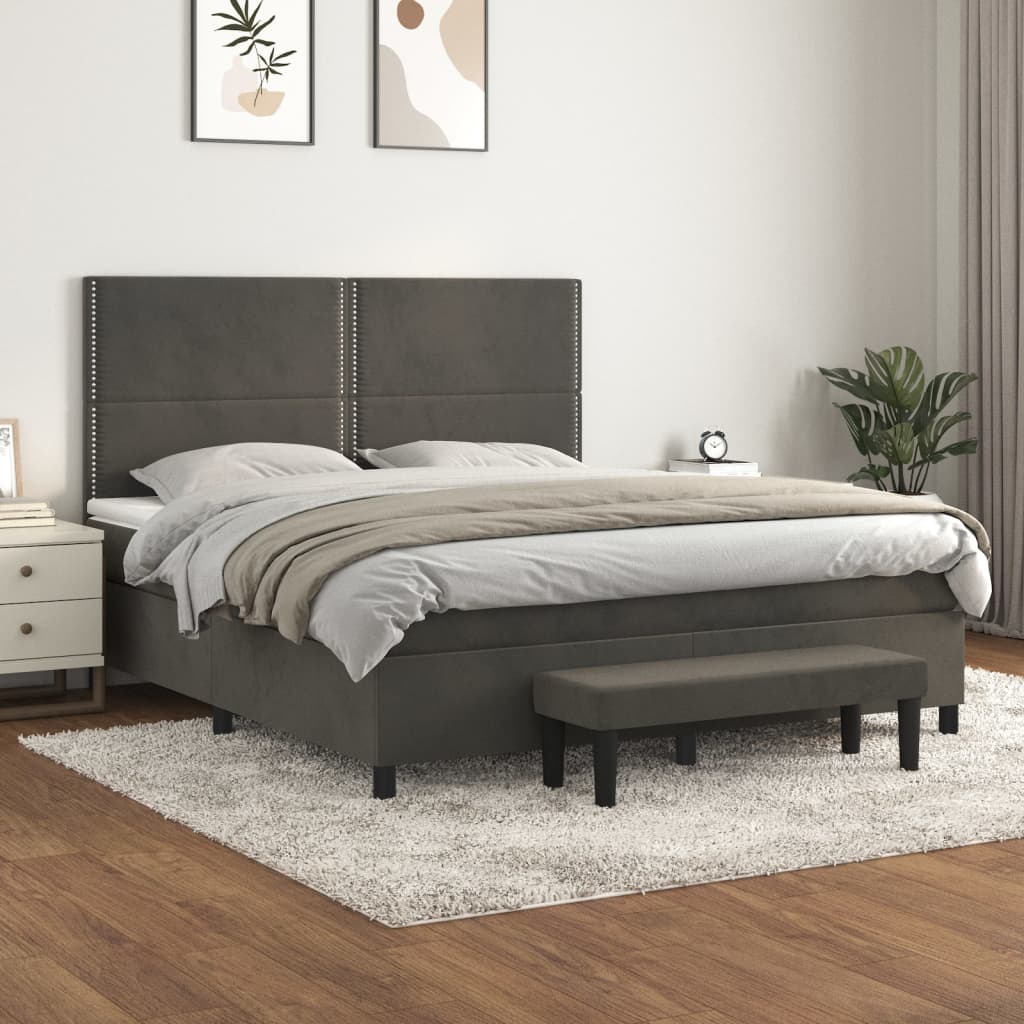 Sommier à lattes de lit et matelas Gris foncé 160x200cm Velours - XIOS