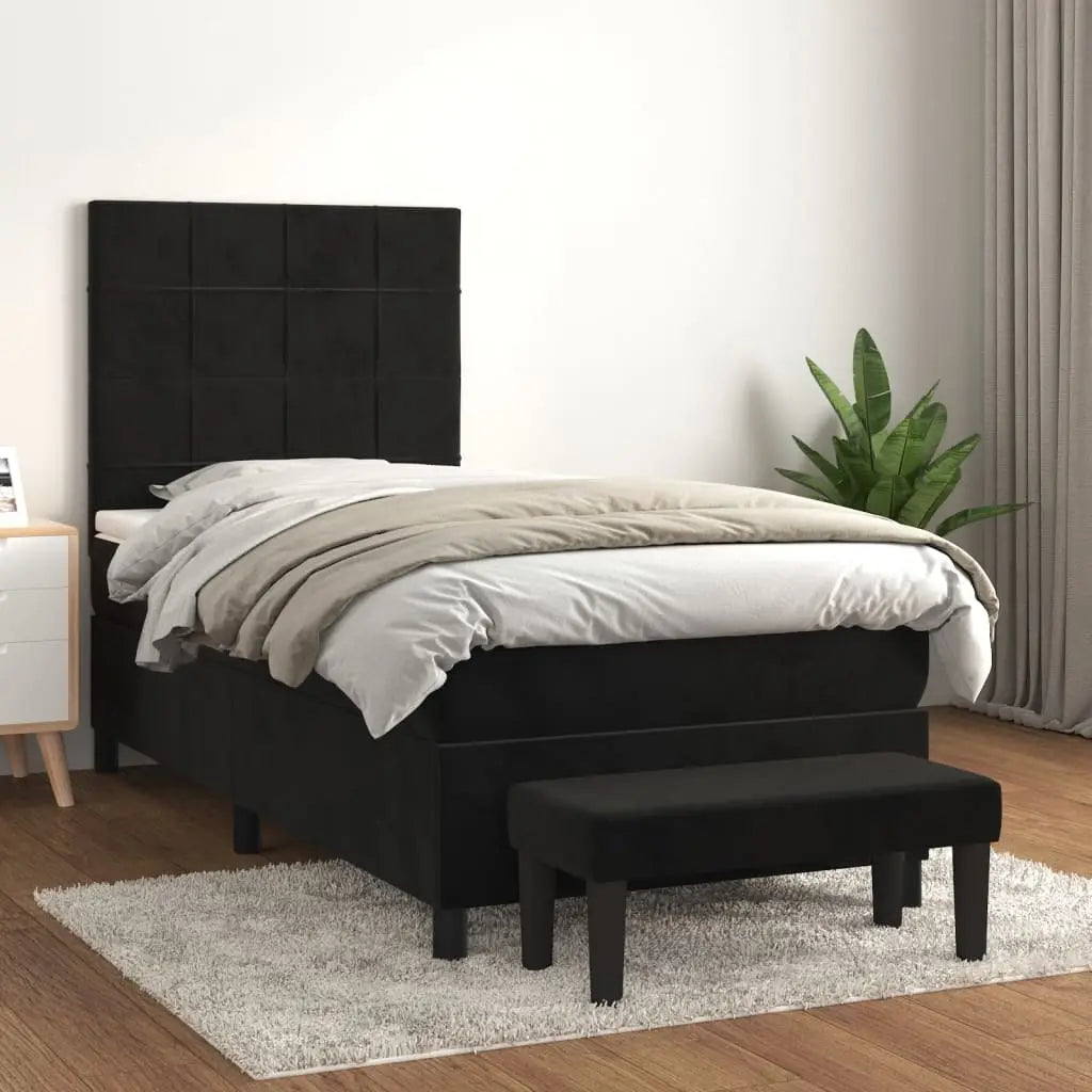 Sommier à lattes de lit avec matelas Noir 90x200 cm Velours - XIOS