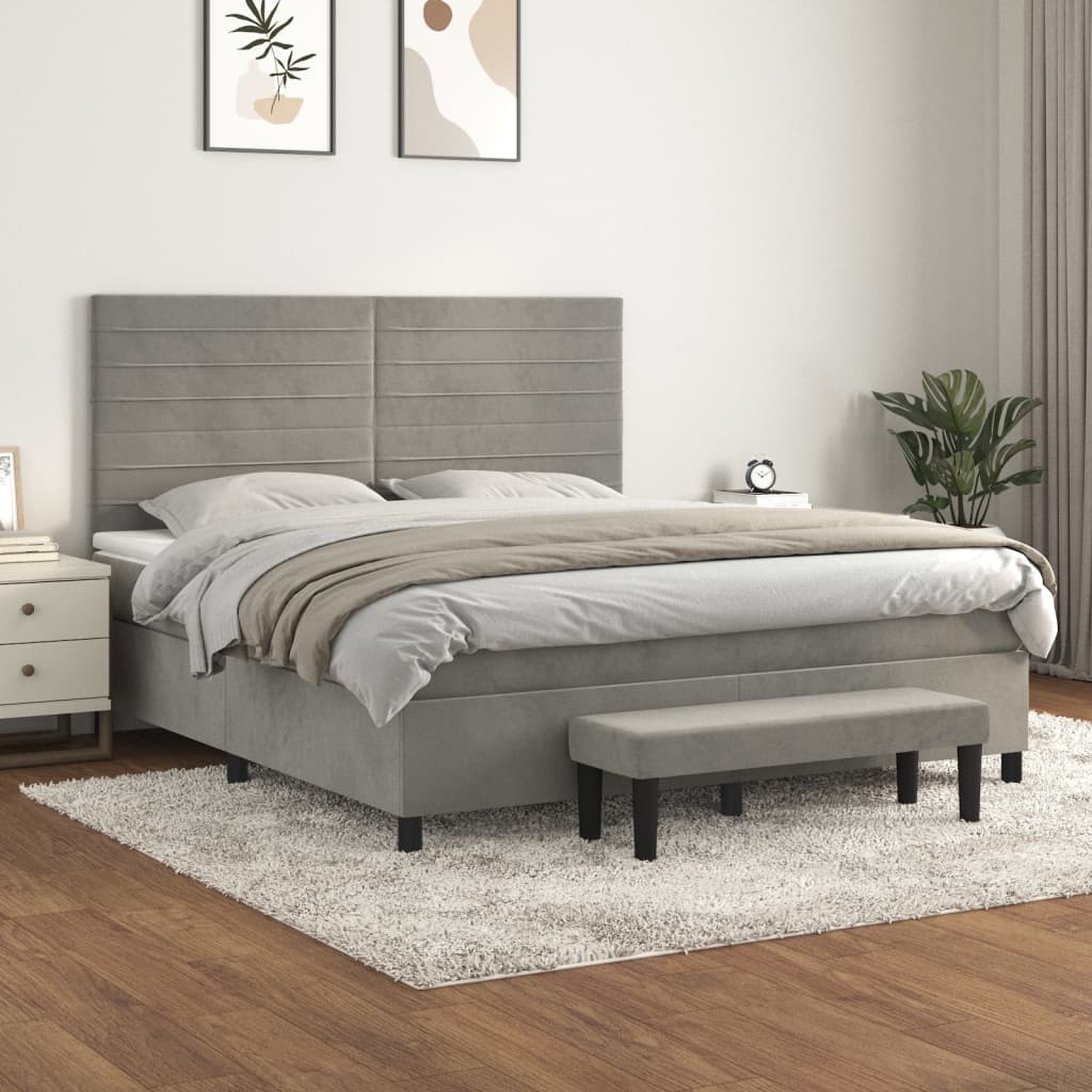 Sommier à lattes de lit et matelas Gris clair 160x200cm Velours - XIOS