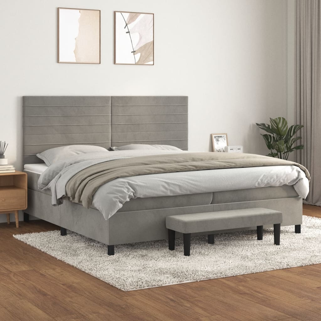 Sommier à lattes de lit et matelas Gris clair 200x200cm Velours - XIOS