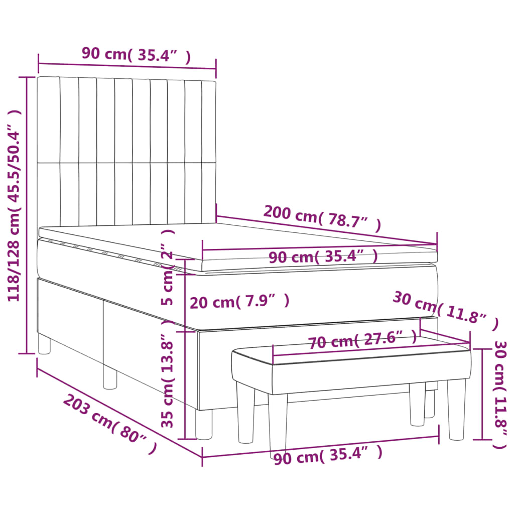 Sommier à lattes de lit et matelas Gris foncé 90x200 cm Velours - XIOS