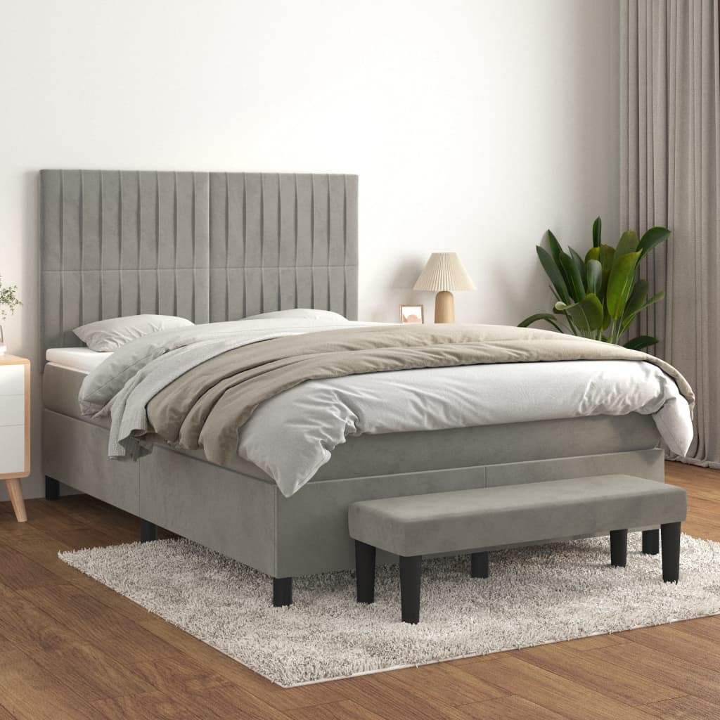 Sommier à lattes de lit et matelas Gris clair 140x190cm Velours - XIOS