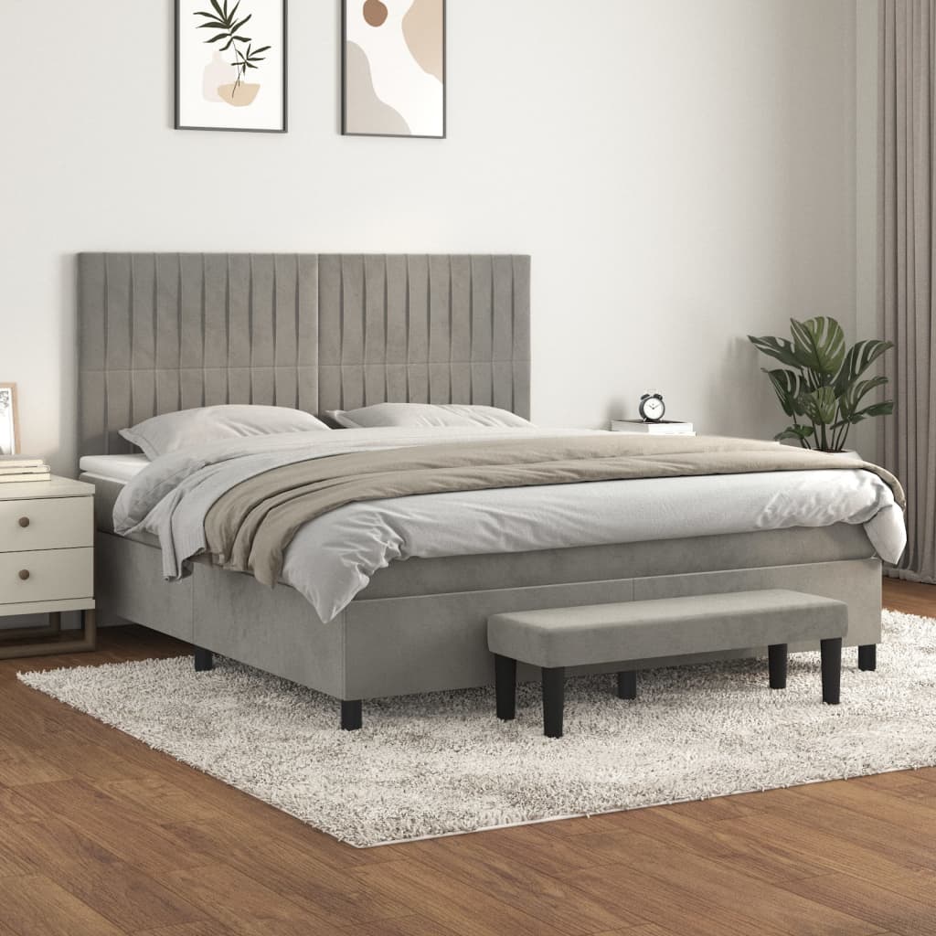 Sommier à lattes de lit et matelas Gris clair 160x200cm Velours - XIOS