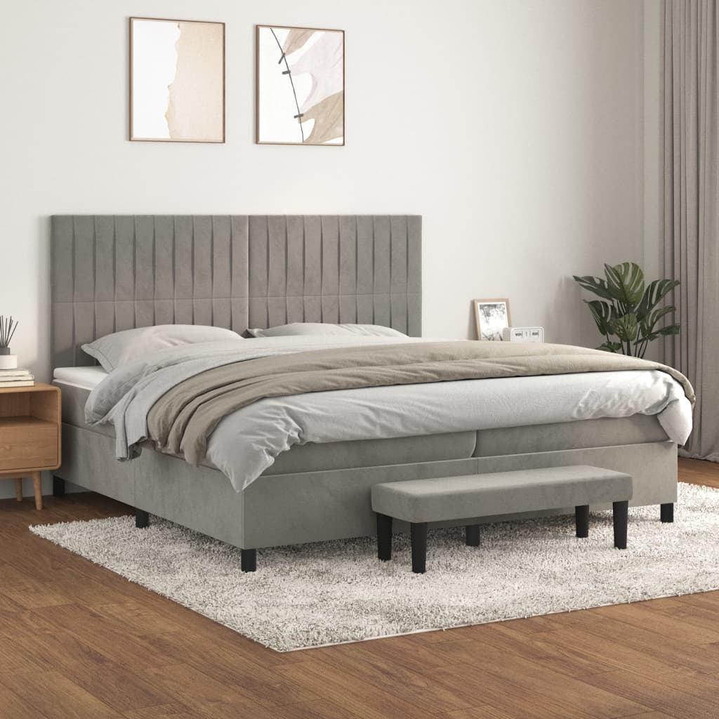 Sommier à lattes de lit et matelas Gris clair 200x200cm Velours - XIOS