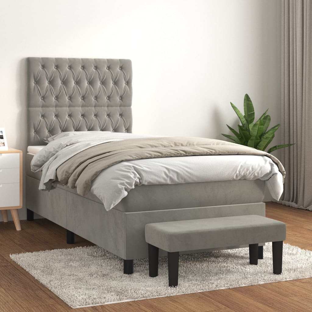 Sommier à lattes de lit et matelas Gris clair 90x200 cm Velours - XIOS