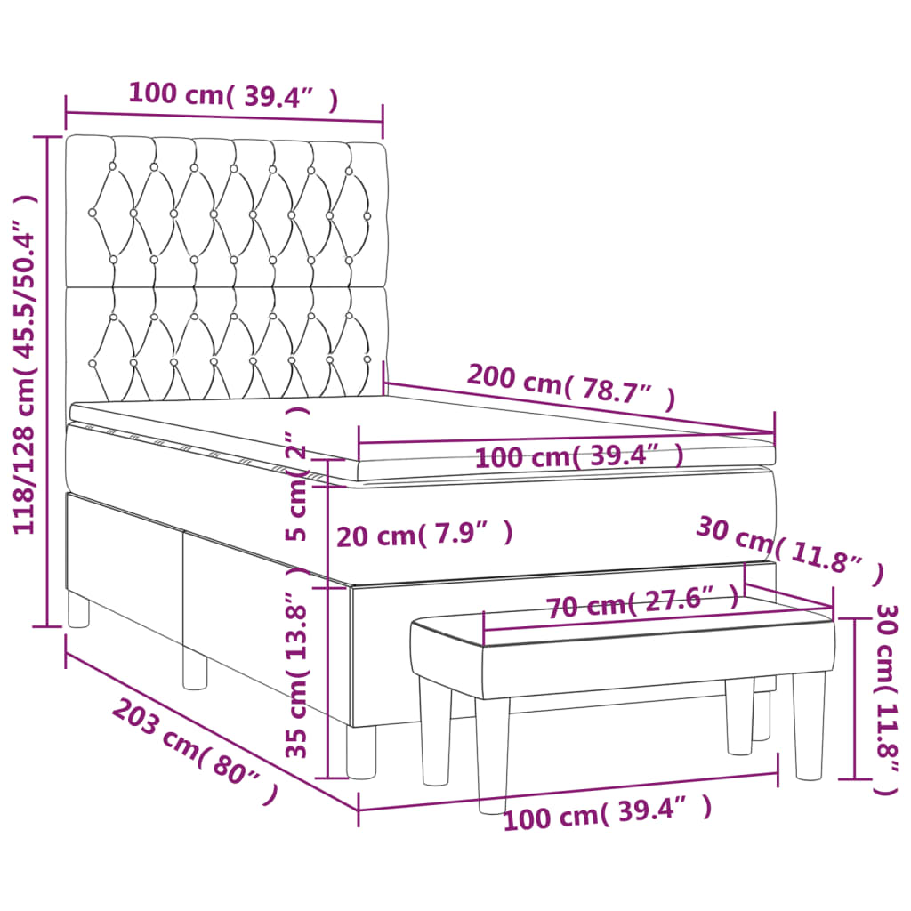 Sommier à lattes de lit avec matelas Gris foncé 100x200 cm - XIOS