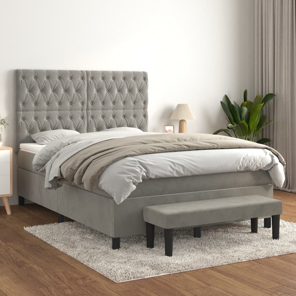 Sommier à lattes de lit et matelas Gris clair 140x190cm Velours - XIOS
