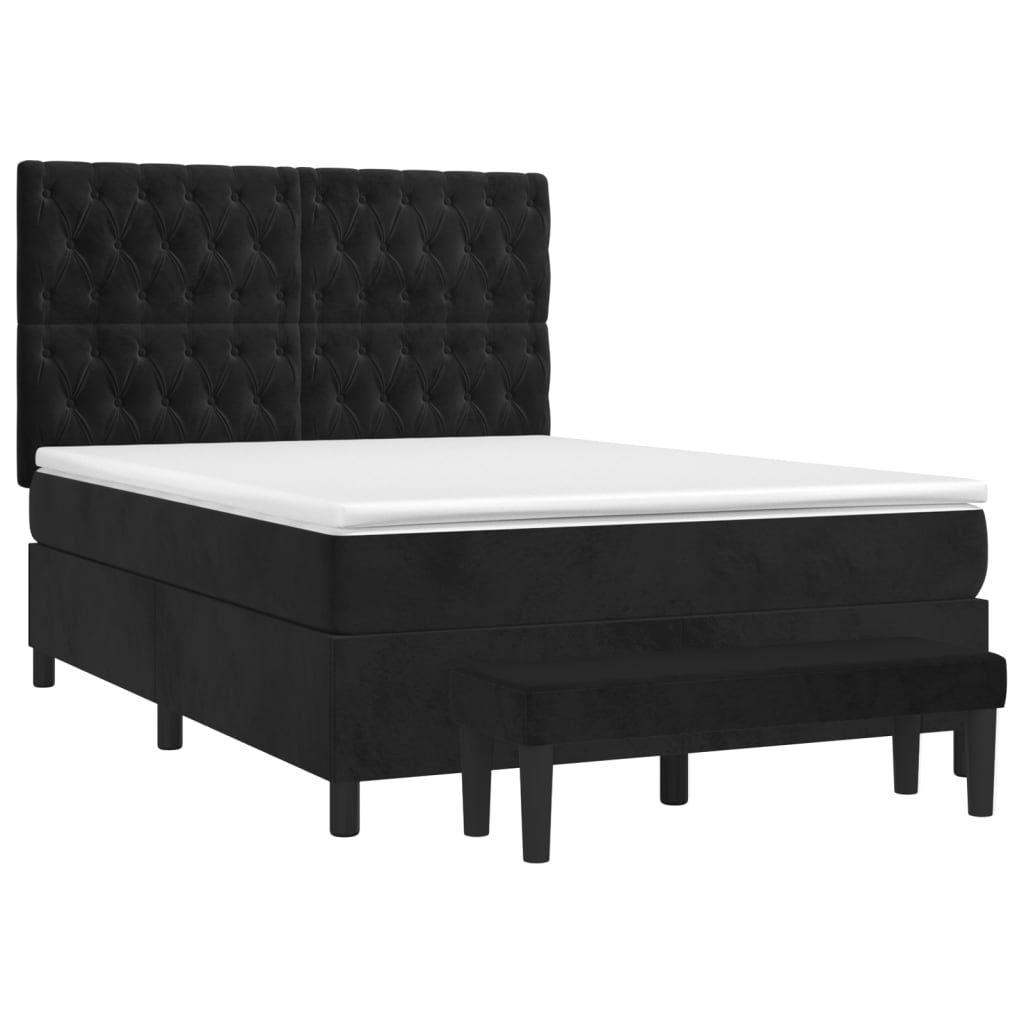 Sommier à lattes de lit avec matelas Noir 140x200 cm Velours