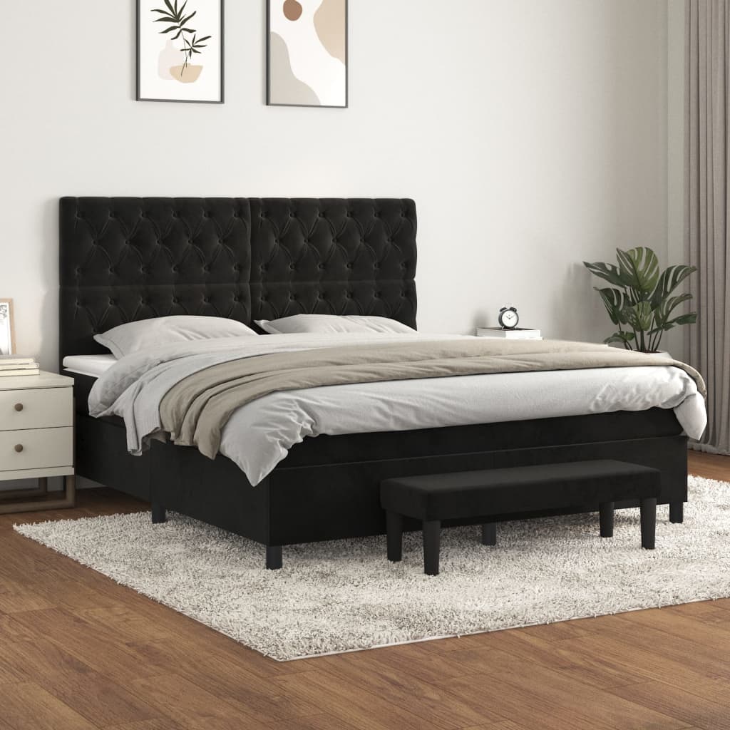 Sommier à lattes de lit et matelas Noir 160x200 cm Velours