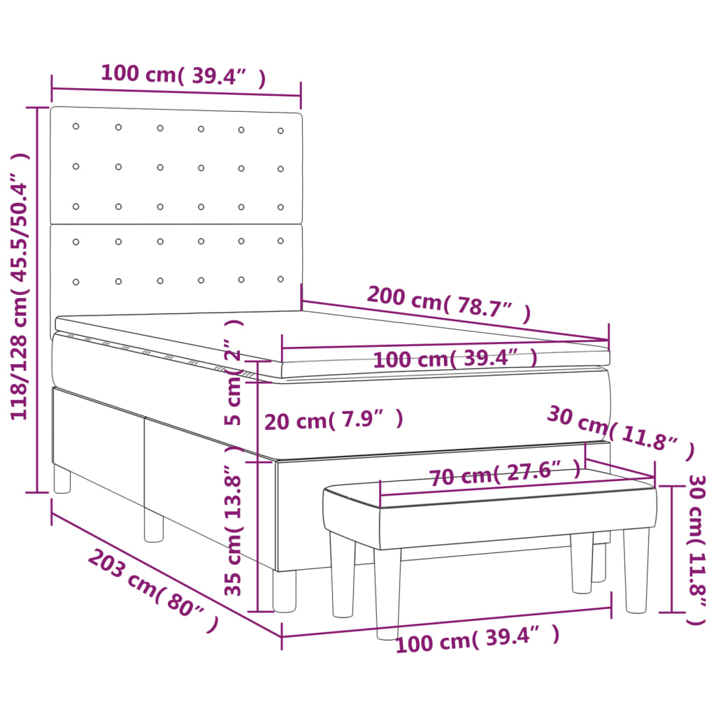 Sommier à lattes de lit avec matelas Gris foncé 100x200 cm - XIOS