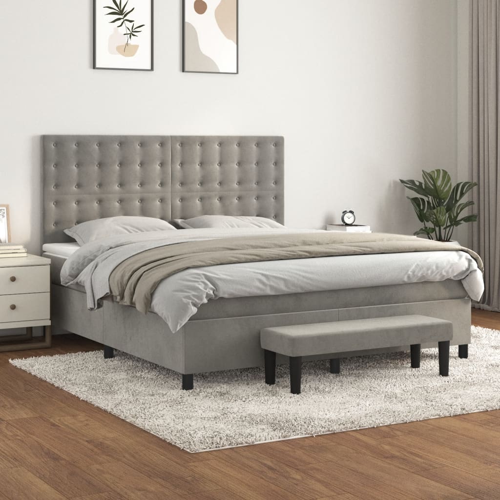 Sommier à lattes de lit et matelas Gris clair 160x200cm Velours - XIOS
