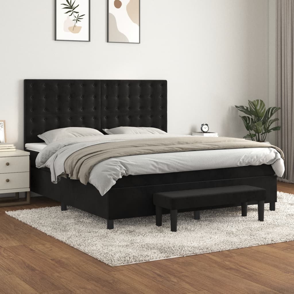 Sommier à lattes de lit et matelas Noir 160x200 cm Velours