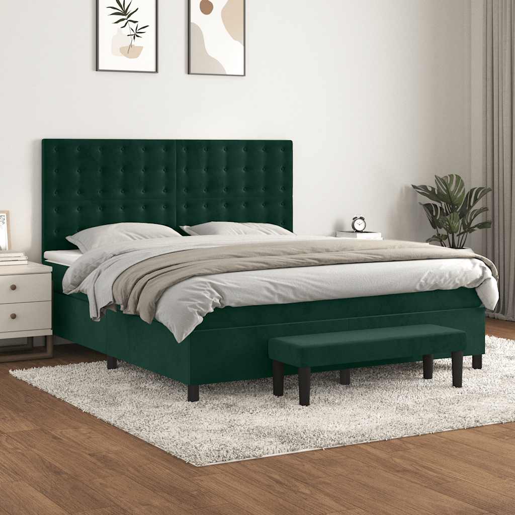 Sommier à lattes de lit et matelas Vert foncé 160x200cm Velours