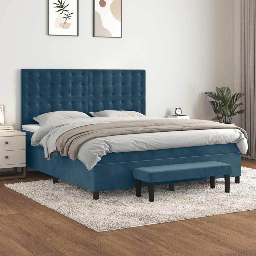 Sommier à lattes de lit et matelas Bleu foncé 160x200cm Velours