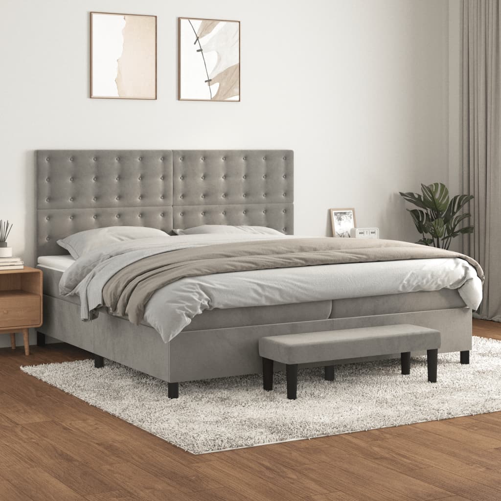 Sommier à lattes de lit et matelas Gris clair 200x200cm Velours - XIOS