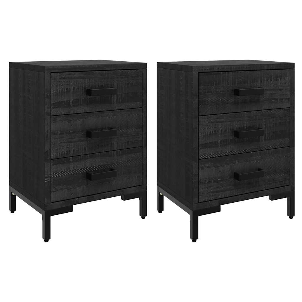 Tables de chevet 2 pcs Noir 40x30x55 cm Bois de pin massif