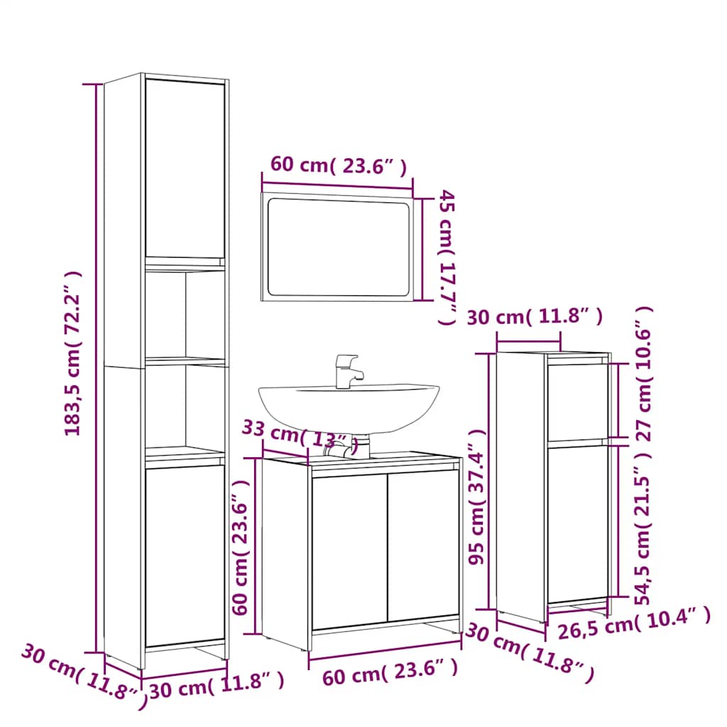 Ensemble de meubles de salle de bain 4 pcs Chêne fumé Bois
